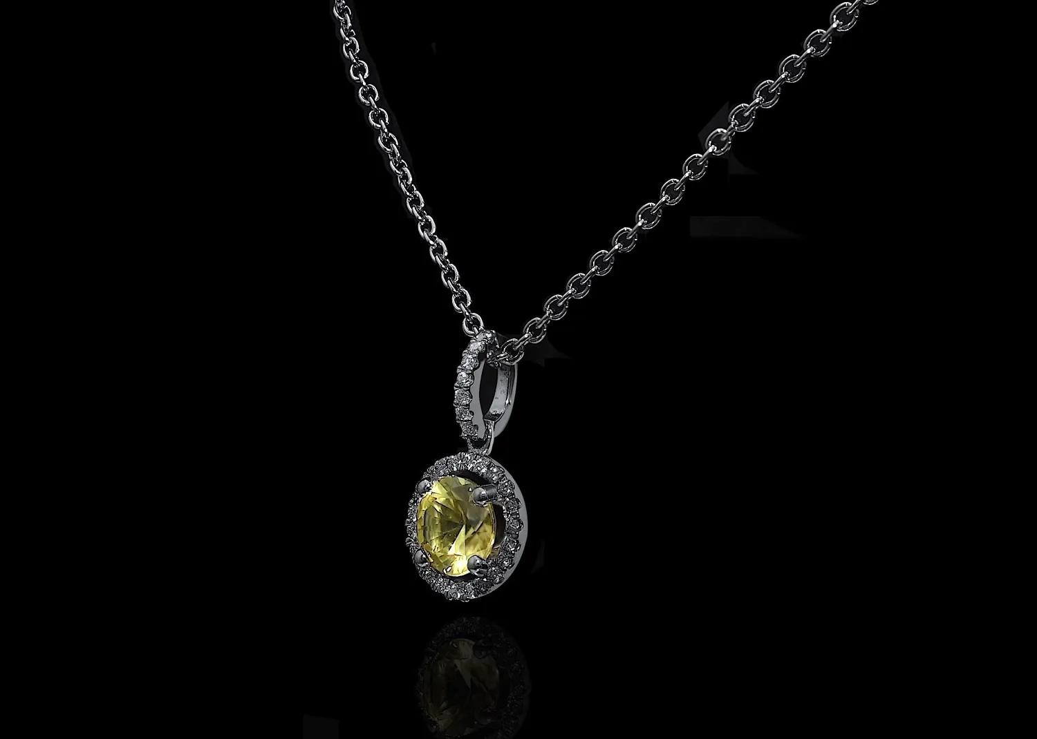 Yellow sapphire diamond & platinum pendant & chain 