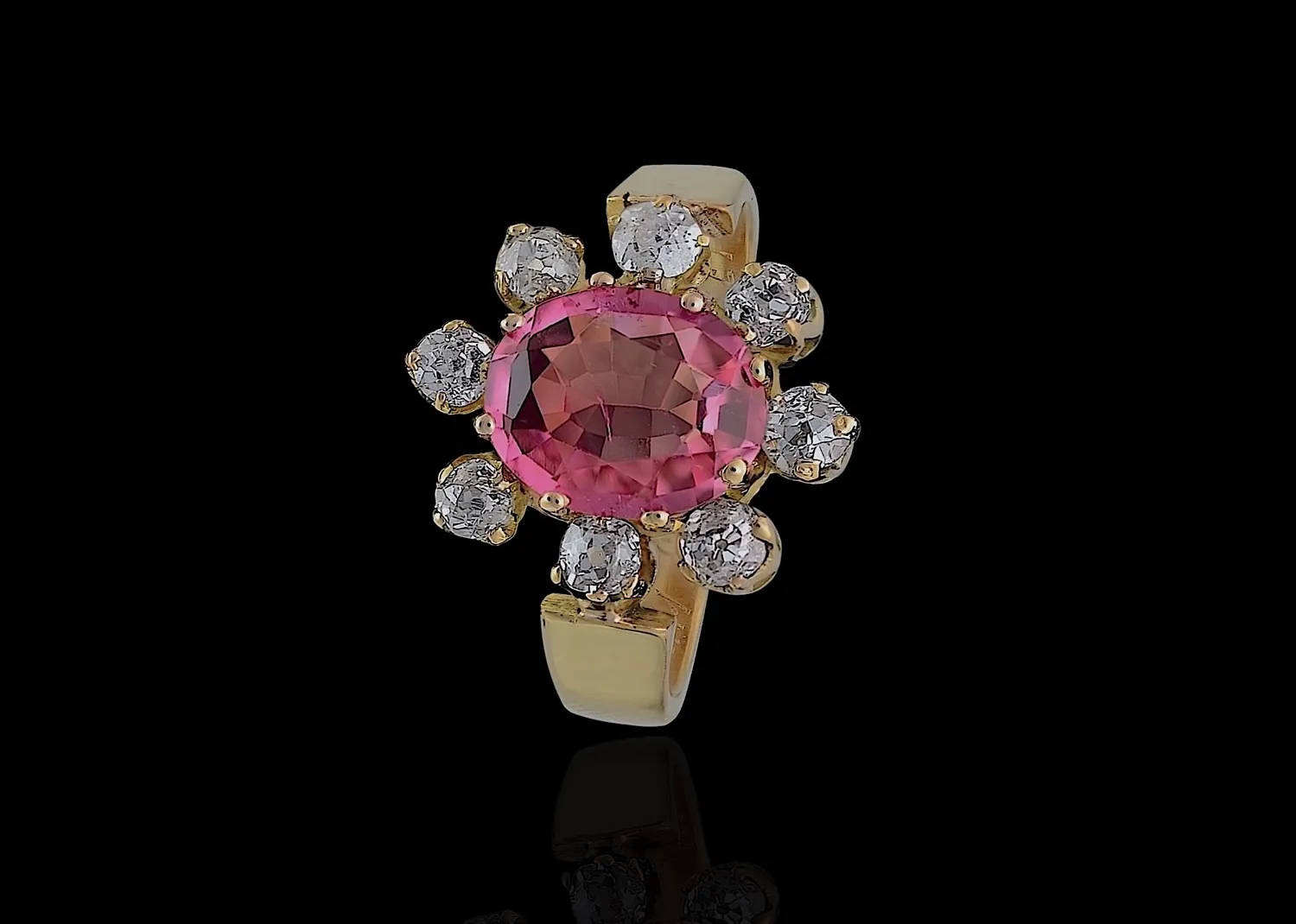 Pink tourmaline diamond & 18ct yellow gold ring