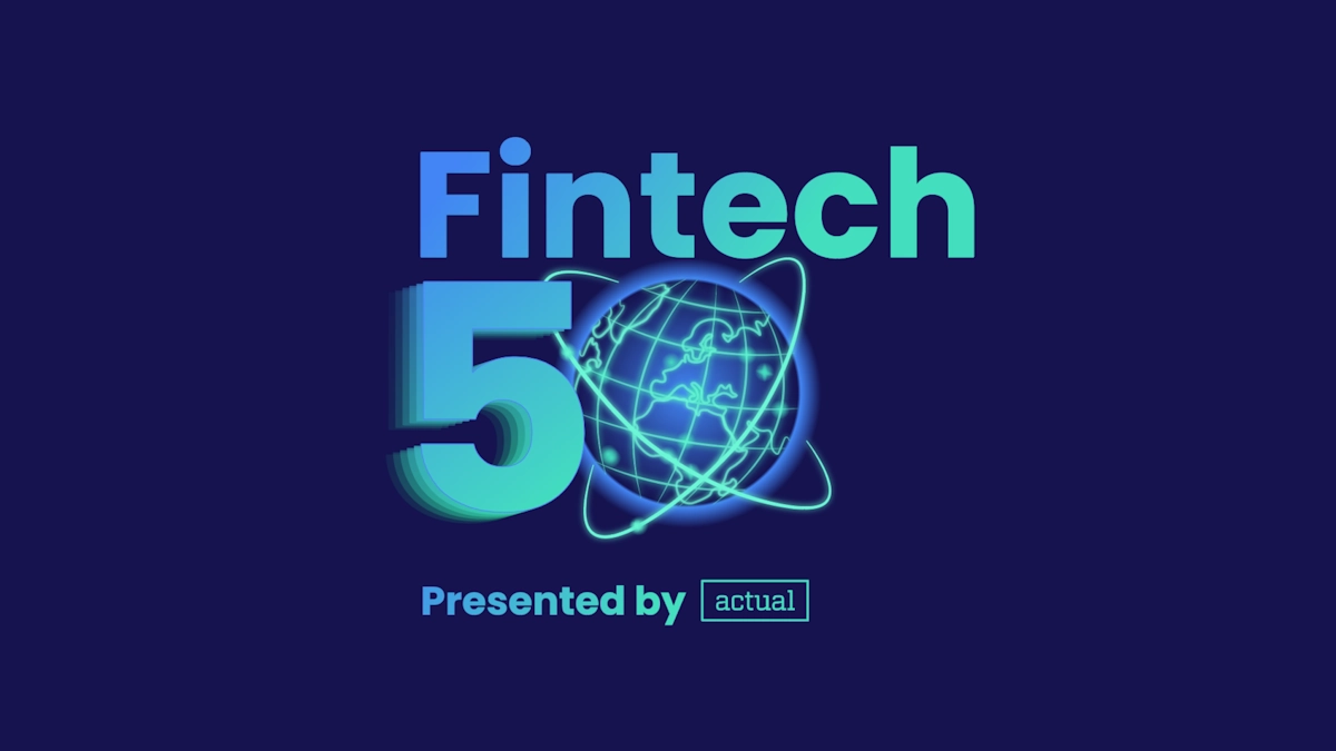 Fintech 50 Awards 2025 logo featuring a globe with digital orbit lines, presented by Actual Agency.