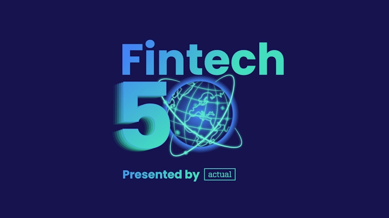 Fintech 50 Awards 2025 logo featuring a globe with digital orbit lines, presented by Actual Agency.
