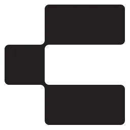 Black geometric shape with three rounded rectangles forming a stylized letter E.