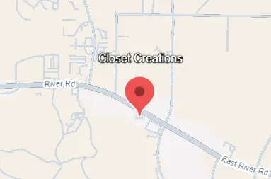 Map showing a location pin near Closet Creations on River Road and East River Road.