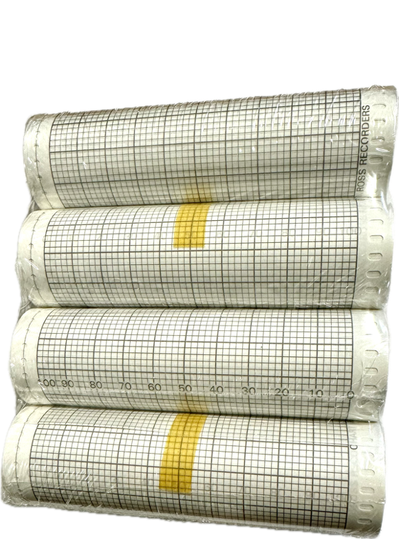 Pack of (4) 20cm wide chart paper x 15m long for Ross Chart Recorders model 201 and 202.