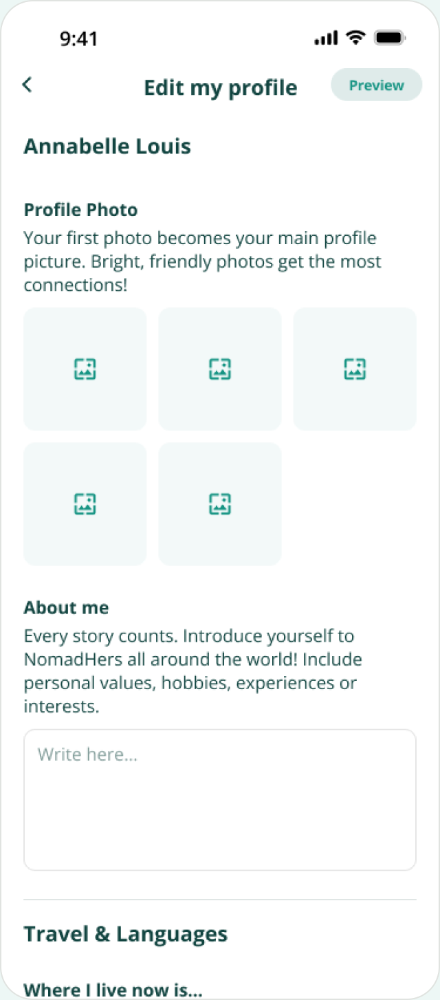 The Edit my profile screen in the app