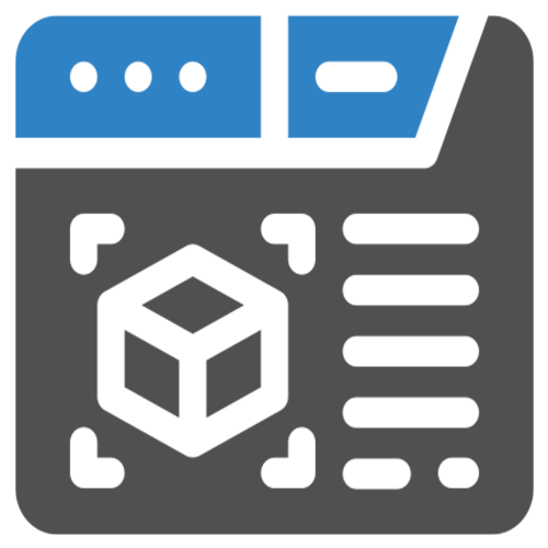 Abstract geometric design with a blue irregular polygon above a larger gray area on a white background.