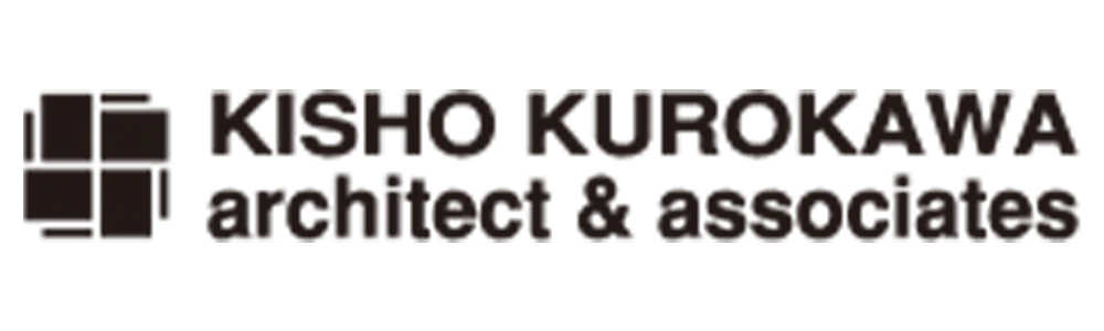 Kisho Kurokawa architect & associates logo with stylized black geometric shapes.