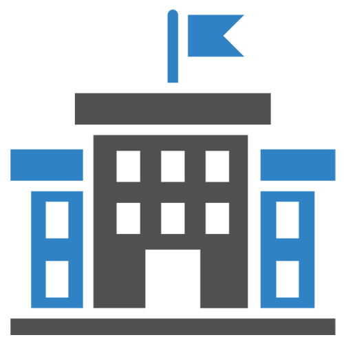 Icon of balanced scales representing justice with blue highlighted balance plates and supports.