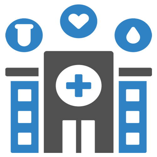 Icon of a hospital building with a medical cross above the entrance.