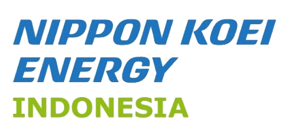 Logo with text 'NIPPON KOEI ENERGY INDONESIA' in blue and green.