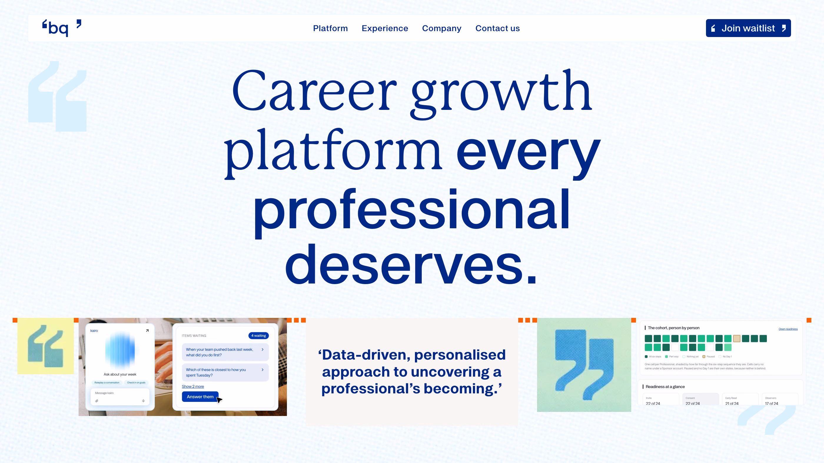 Becoming Quotient website homepage: Career growth platform every professional deserves