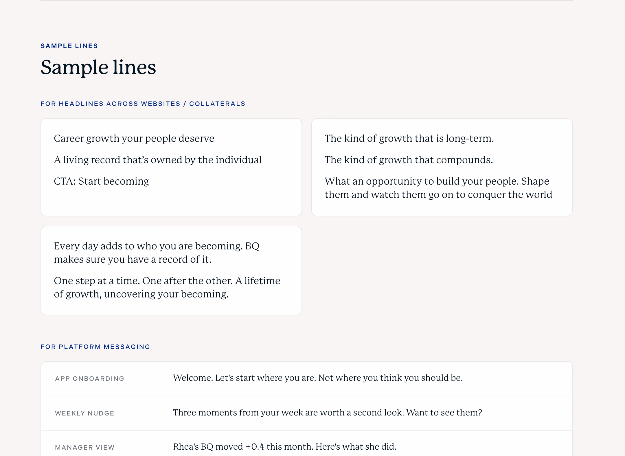 Becoming Quotient sample lines for websites, collaterals and the platform