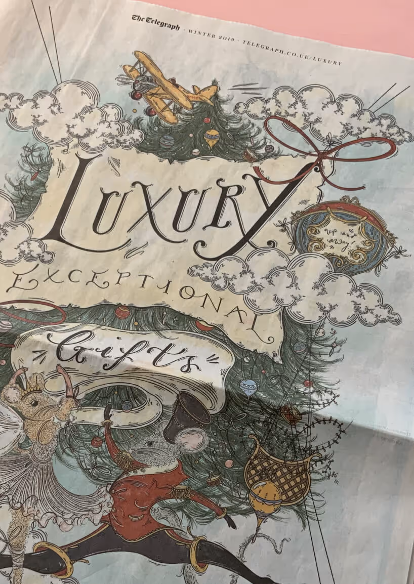 Cover illustration with a male and female mouse dancing together with a plain and christmasy scene