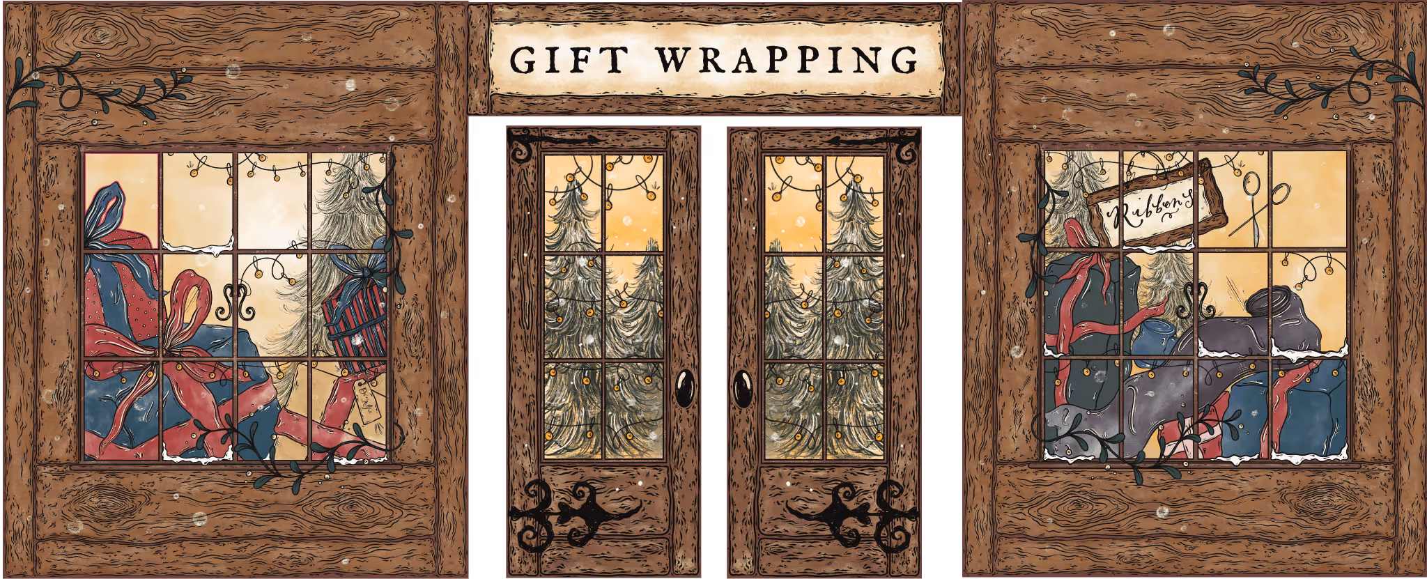 Illustration of christmas store front