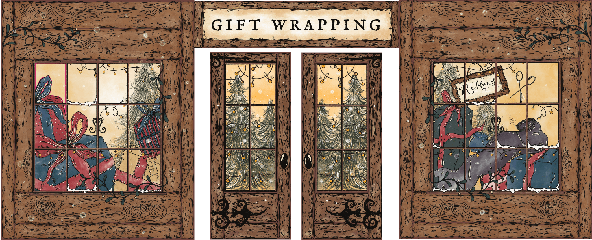 Illustration of christmas store front 