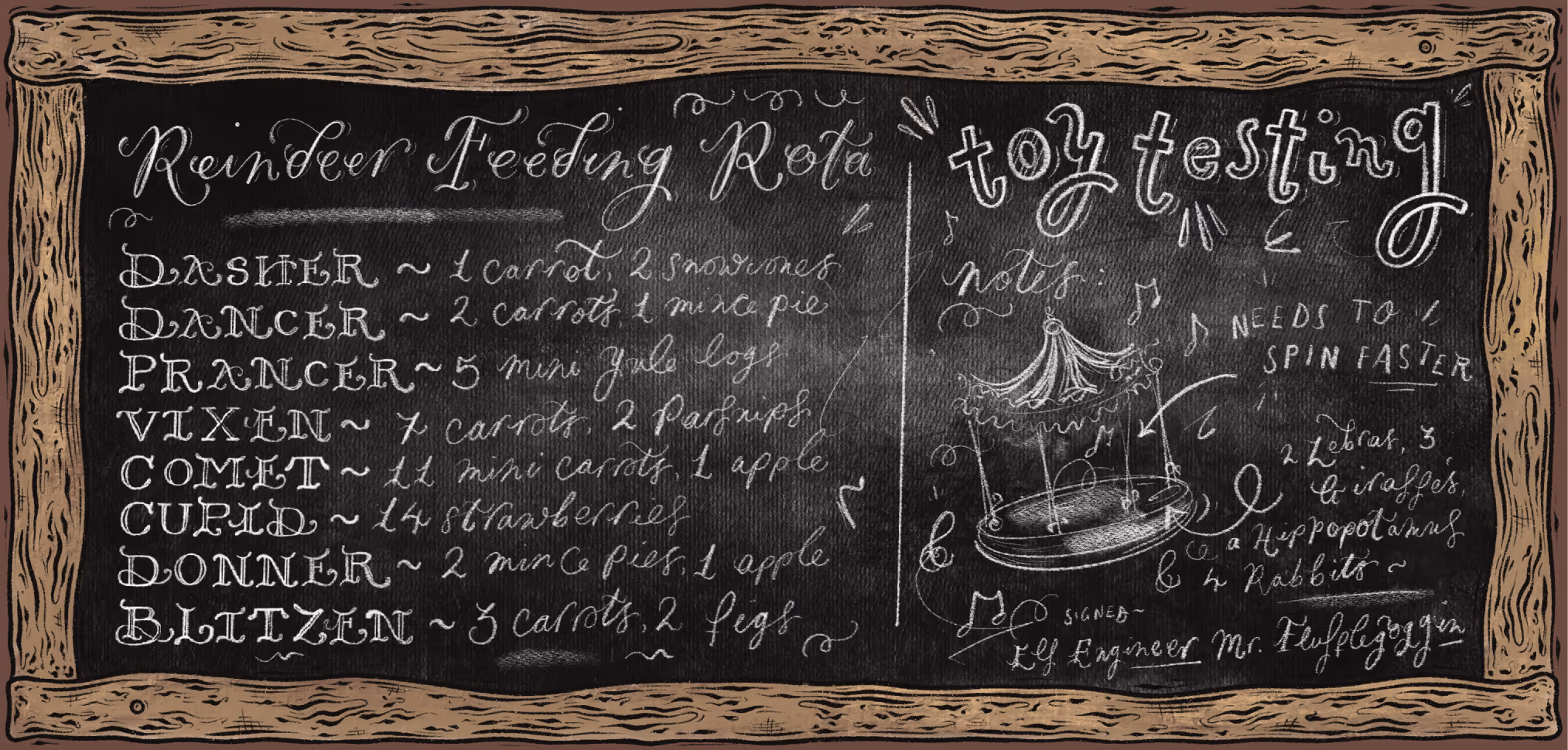 Illustration for a christmas blackboard design with holly and swirly typograpyhy