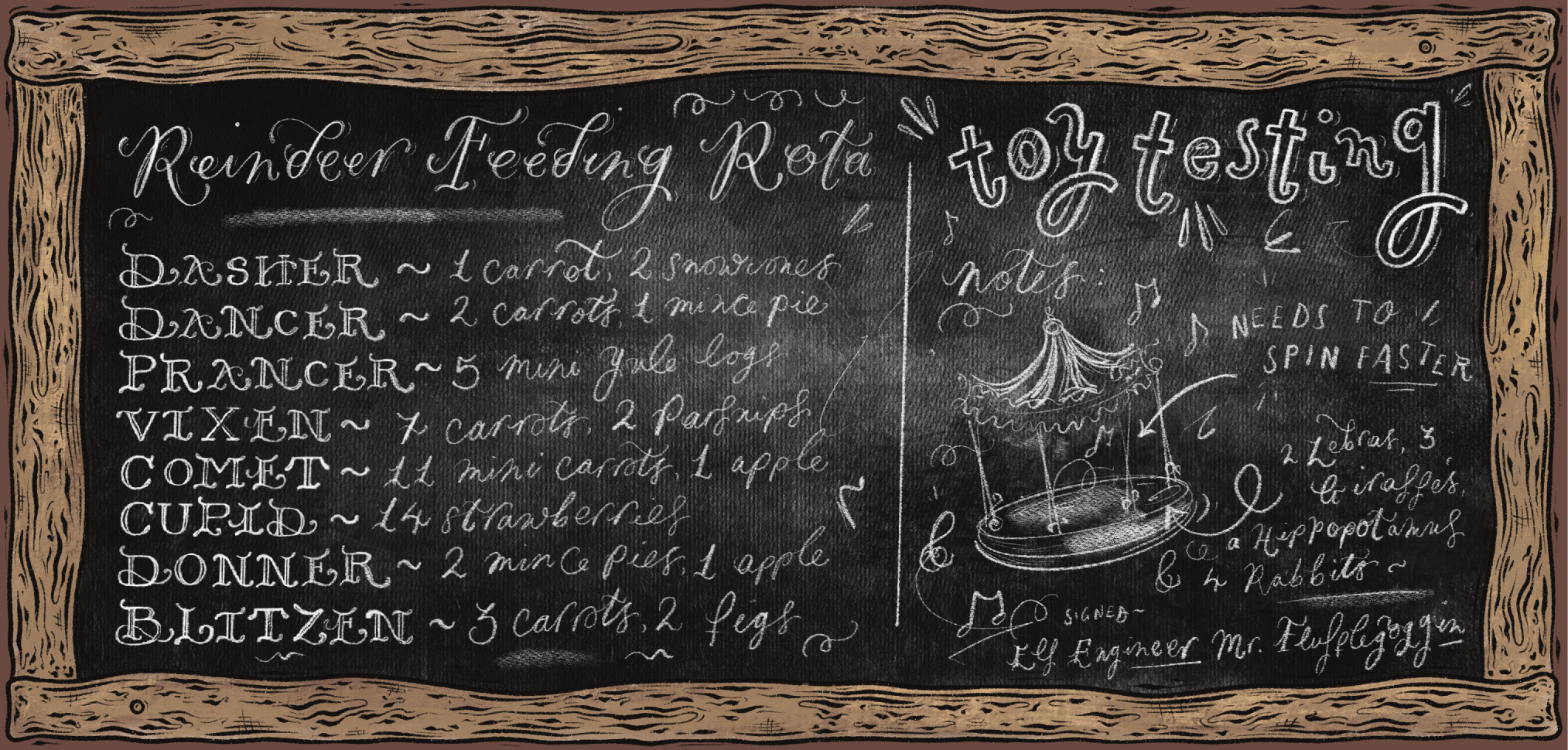 Illustration for a christmas blackboard design with holly and swirly typograpyhy
