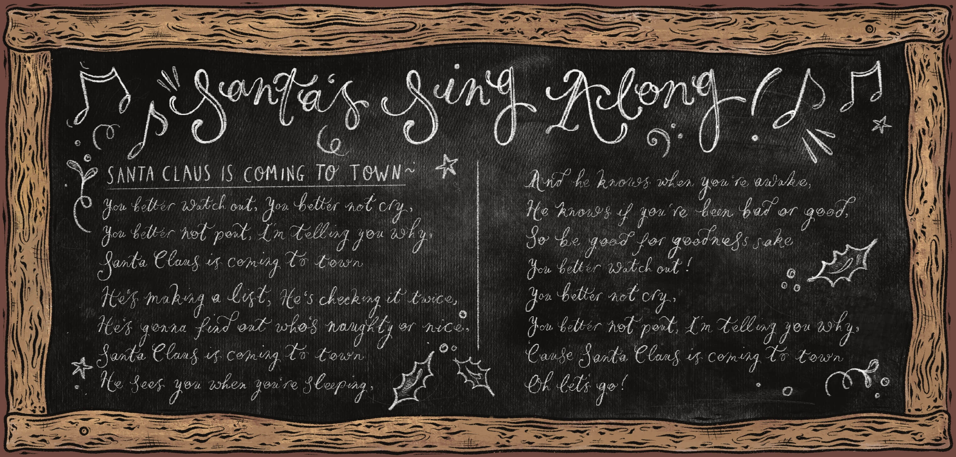 Illustration for a christmas blackboard design with holly and swirly typograpyhy