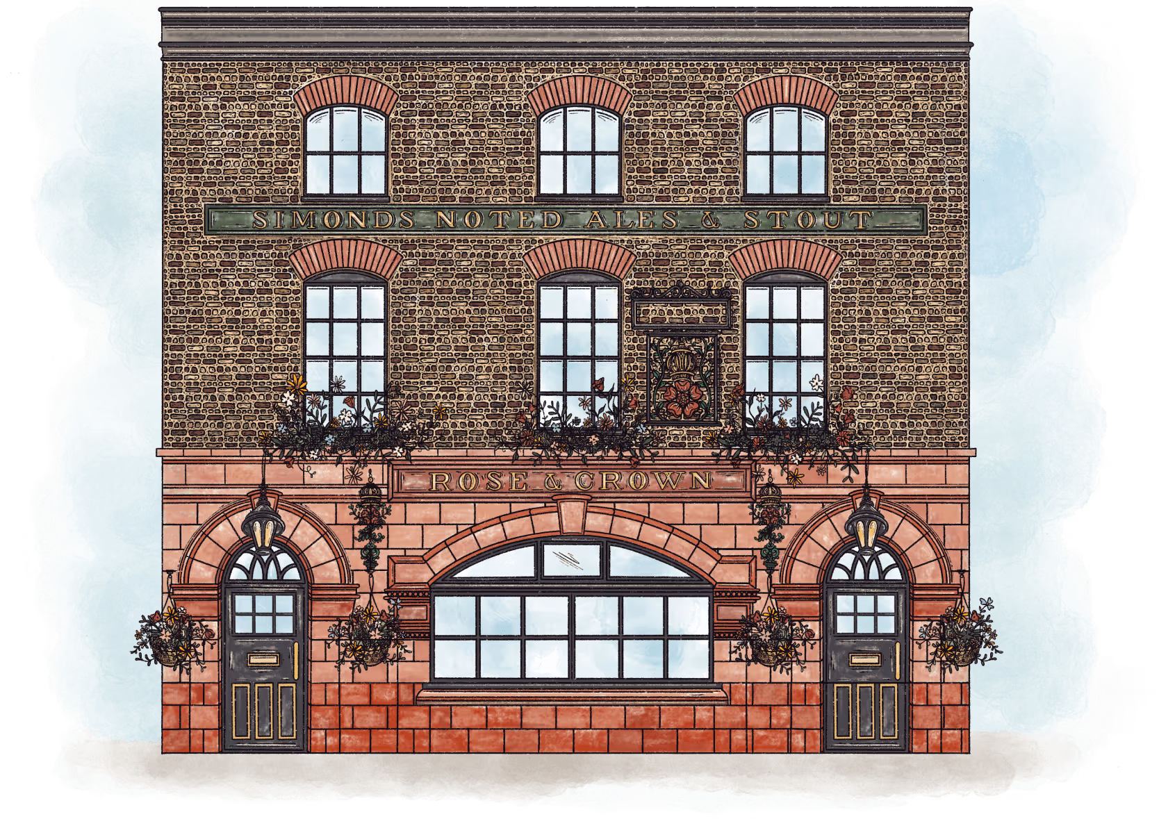 Illustration of victorian pub Rose & Crown