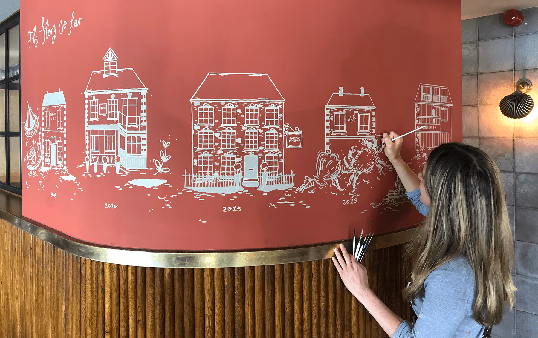Spot menu illustrations and hand-lettered titles for The Mariners Public House, by Paul Ainsworth and Sharp’s Brewery, hand-drawn by Jessie Bayliss.