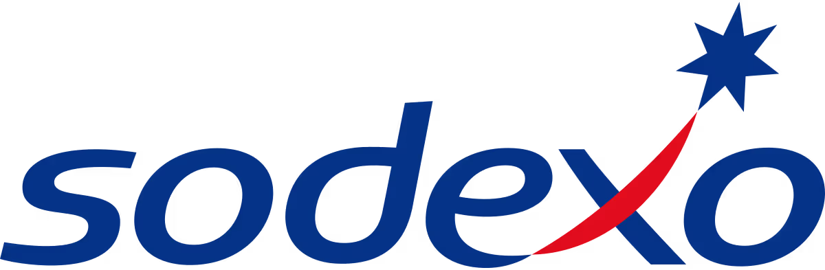 Sodexo logo with blue text and a red swoosh ending in a blue star above the letter 'x'.