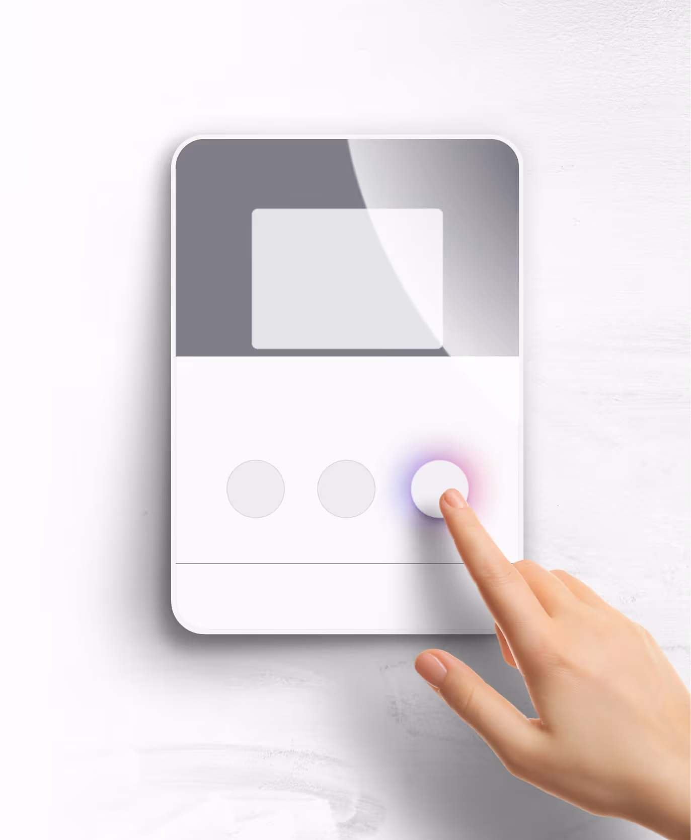 An illustration showing a person pushing a button on a TaqtOne