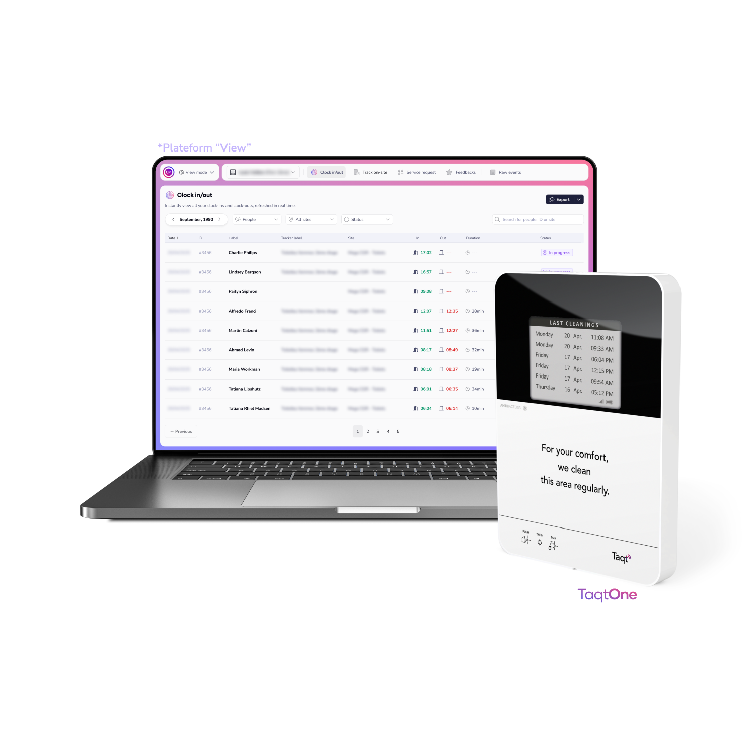 An illustration showcasing three Taqt solutions for on-site activity tracking