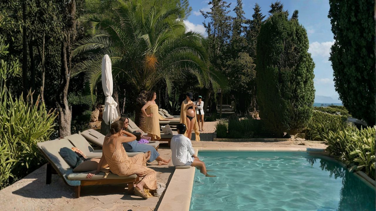 Terrace at a European babymoon retreat in the late afternoon light