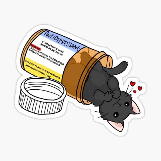 A cat coming out of an anti-depression pill bottle.