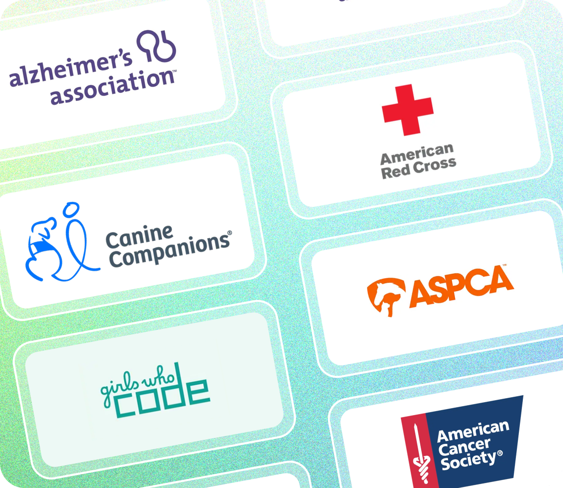 Charity cards in the Bonusly rewards catalog, including the American Red Cross, ASPCA, and Girls Who Code