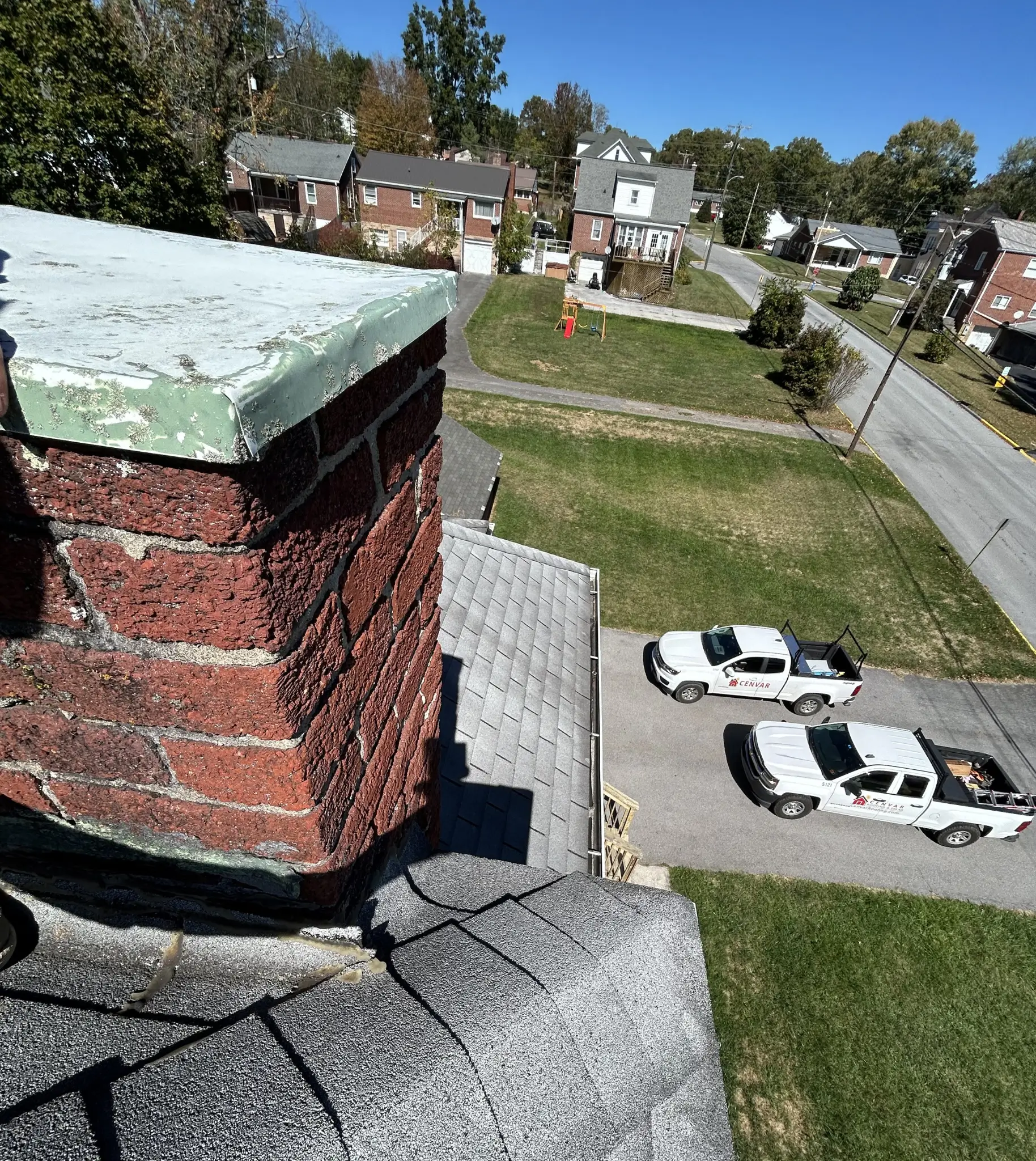 The before image for this chimney and roof estimate.