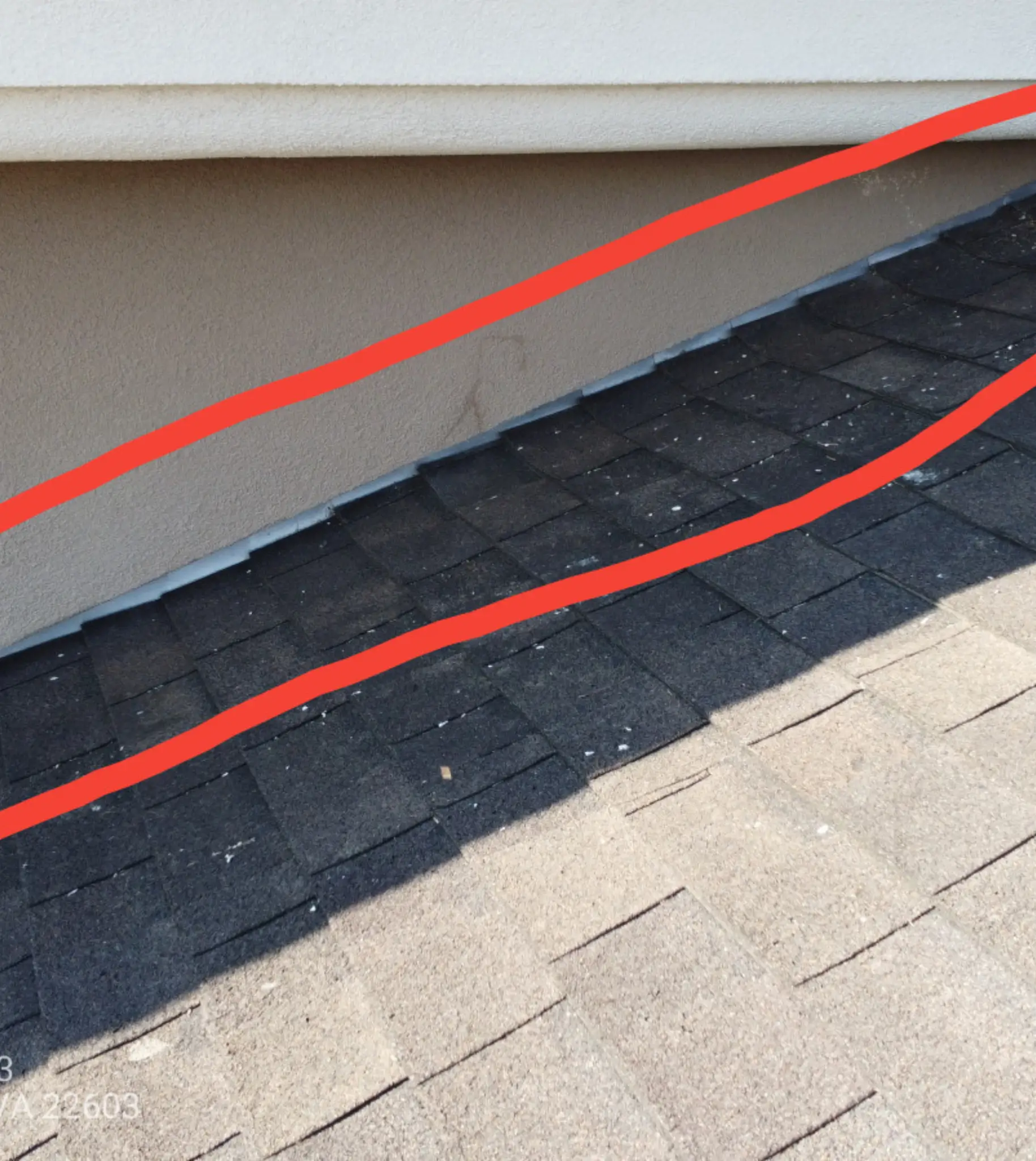 Circled spot where a roof leak is is need of roofing repairs
