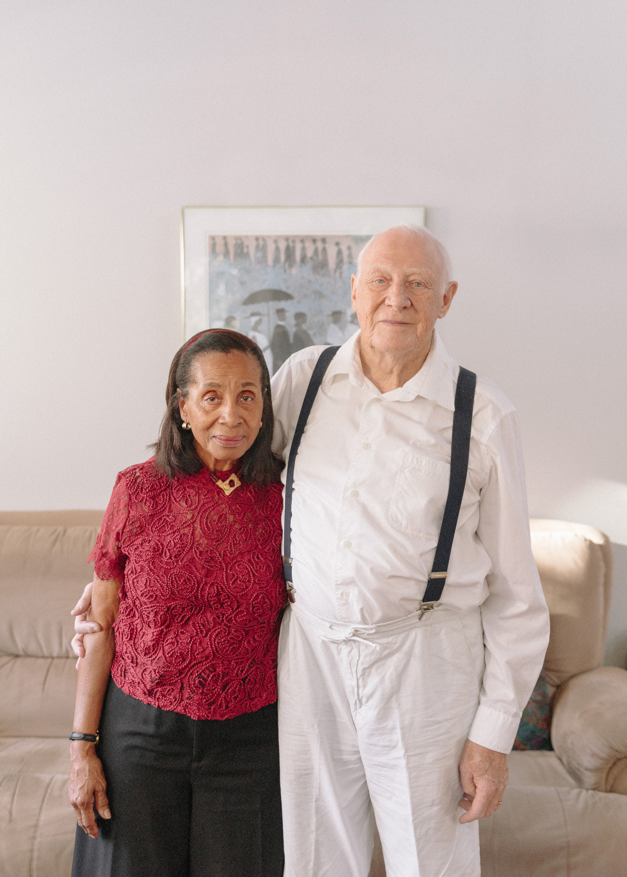 Photo of Simon and Madeleine, in the style of American Gothic