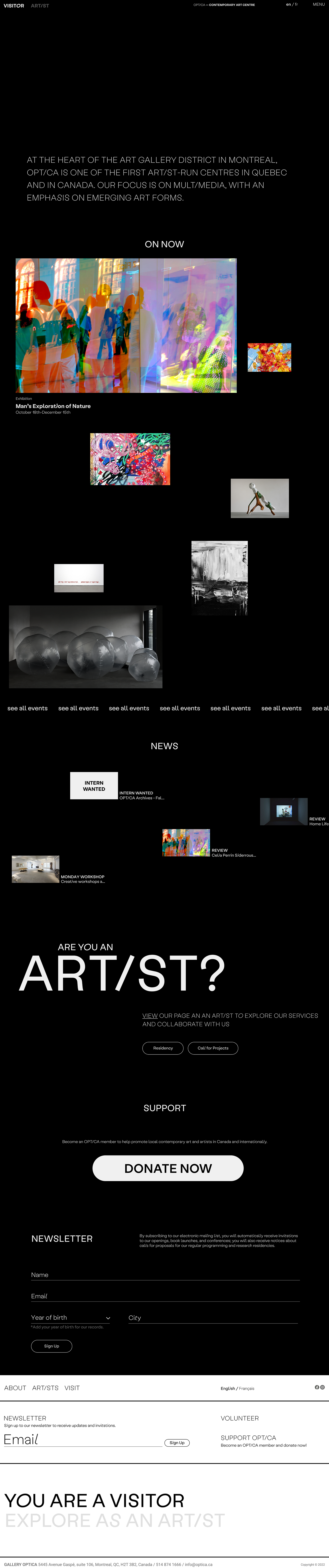 OPTICA Desktop Home page