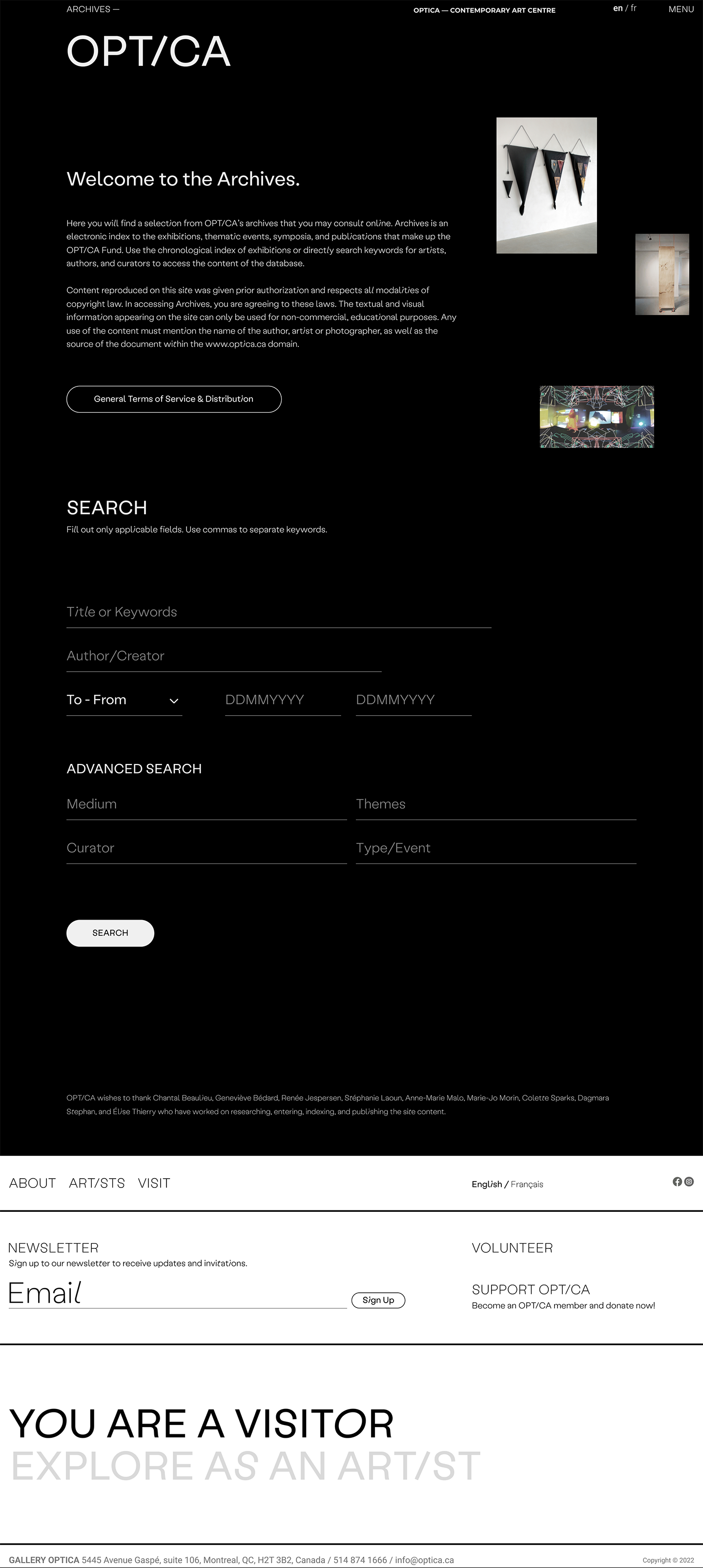 OPTICA Desktop Archives page