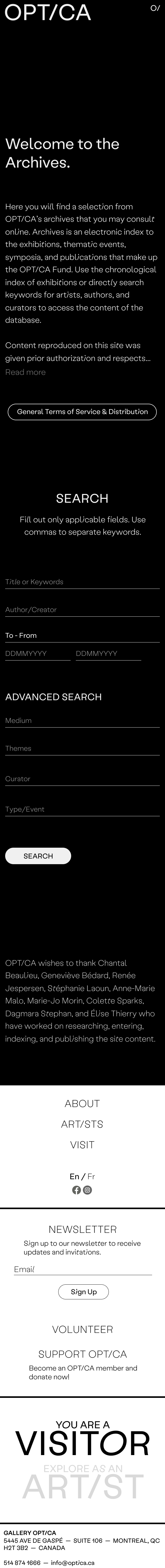 OPTICA Mobile Archives page