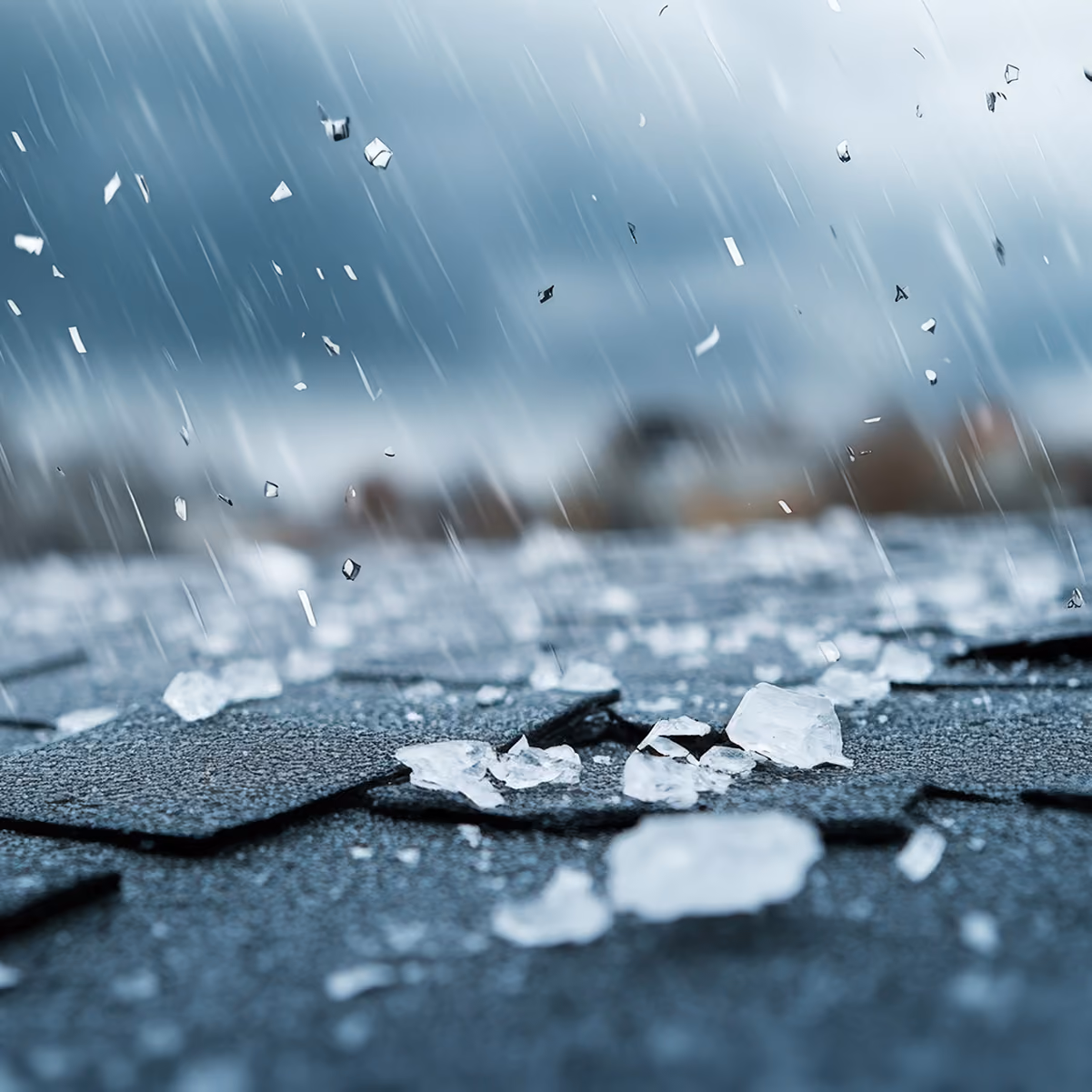 shingle roof being hailed on