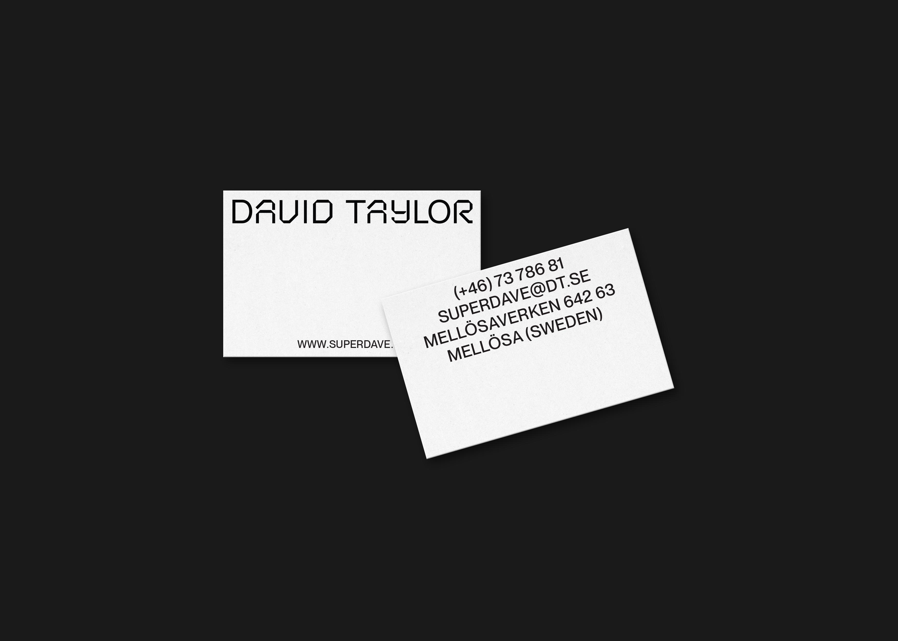 David Taylor's business card (front and back).