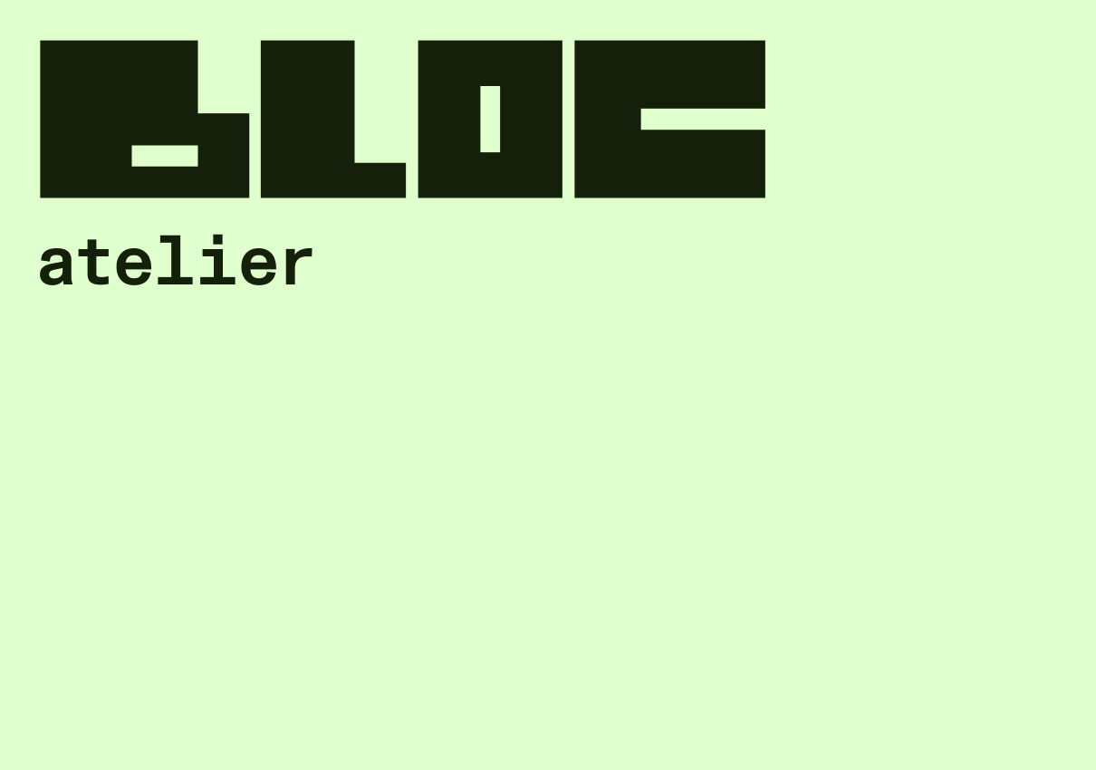 Bloc Atelier logo on coloured background