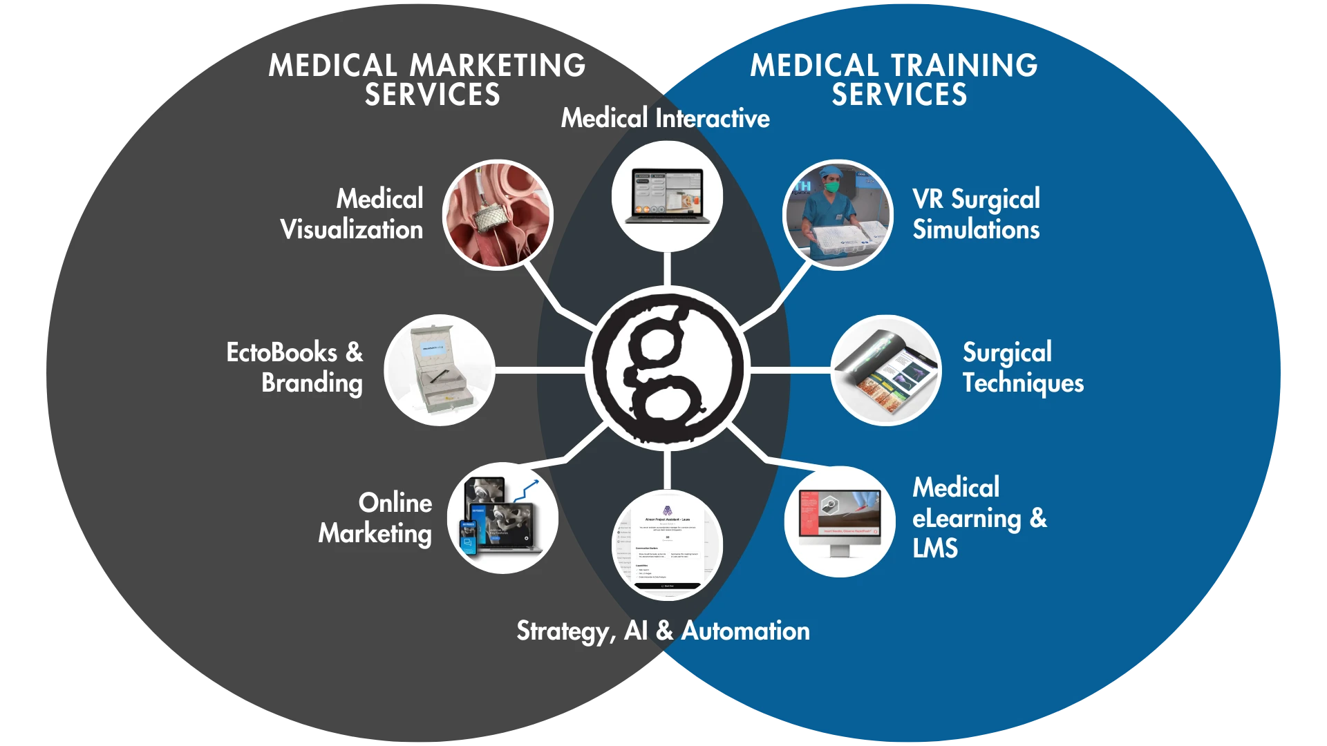 Ghost Medical Strategic Partnership showcasing all Medical Marketing and Medical Training Services in a Web Diagram