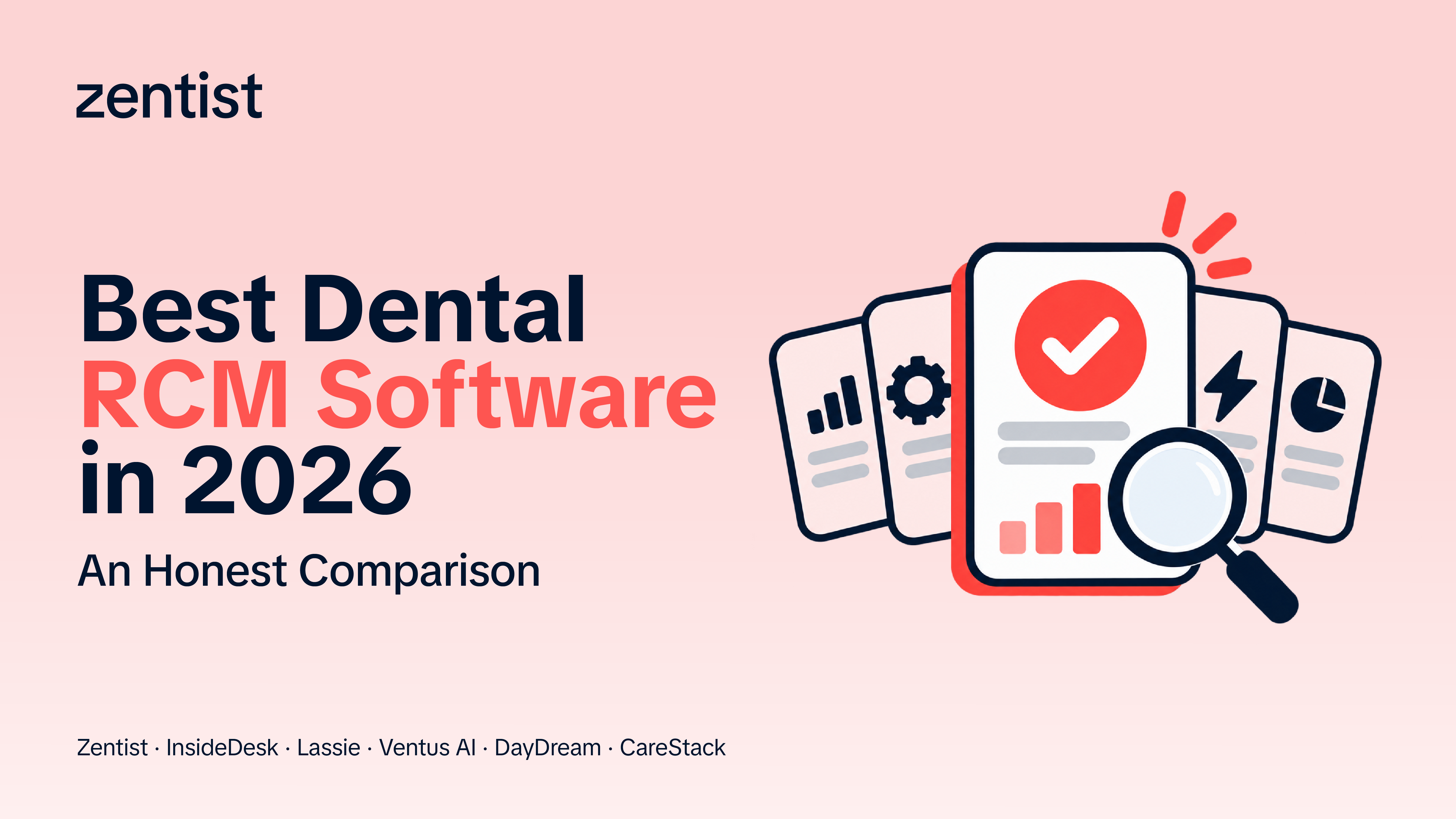 Comparing the best dental RCM software in 2026 Zentist, InsideDesk, Lassie, Ventus AI, DayDream, and CareStack. What each does, where each falls short, and how to choose.