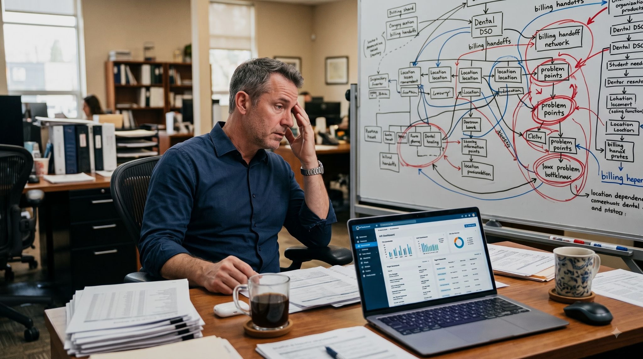 Adding billing staff can clear a backlog but it rarely fixes the operating model underneath it. As locations multiply, so do the handoffs, the variation, and the cost of keeping up.