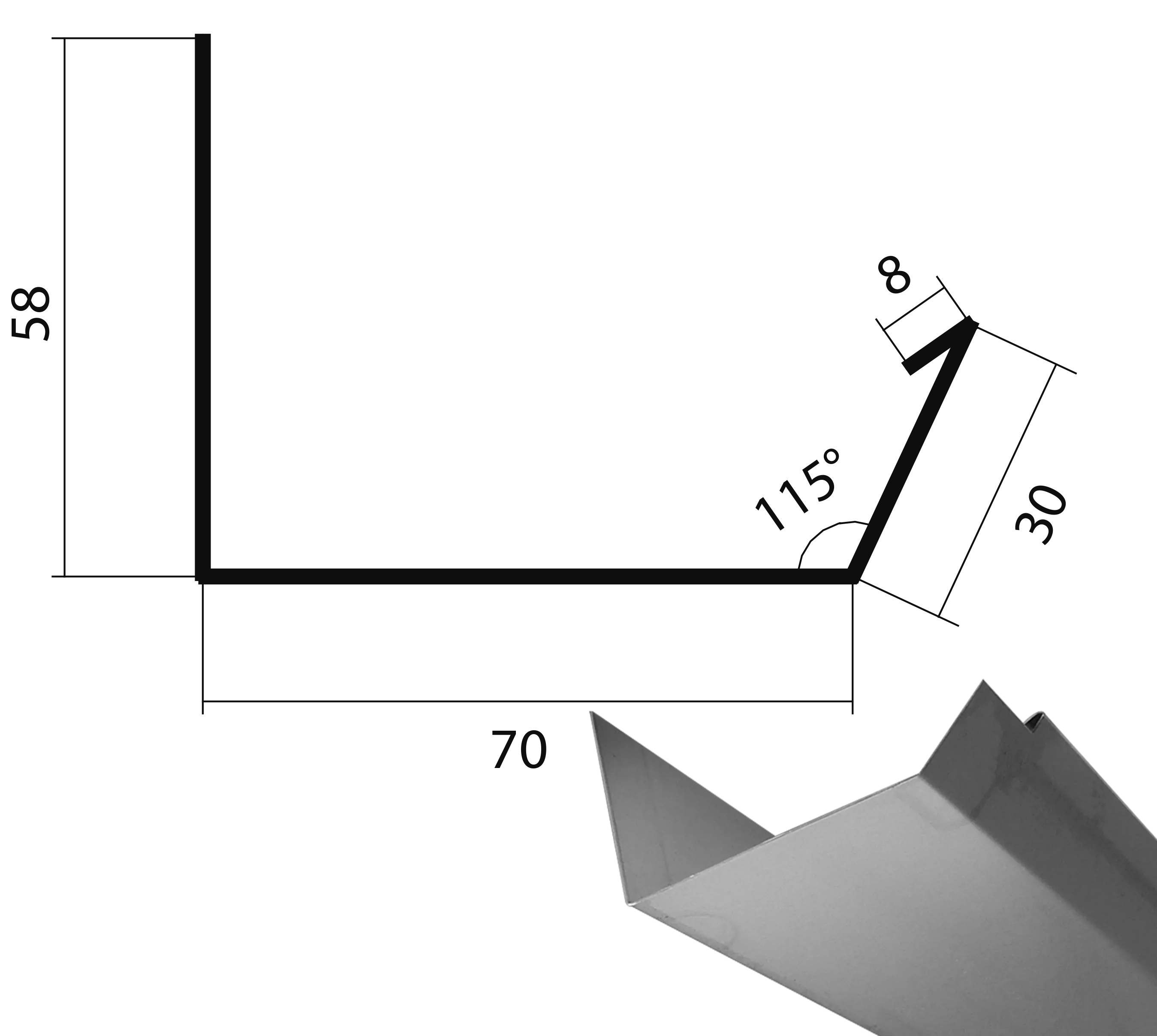 Universal Barge board gutter with 2 corner cut-outs