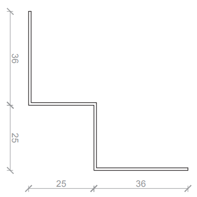 Datablad Indvendig hjørneprofil 36x25x25x36