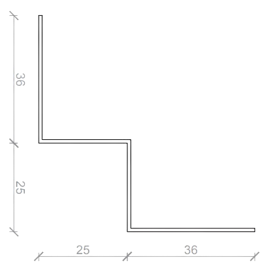 Datablad Indvendig hjørneprofil 36x25x25x36