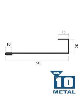 Technical drawing of a drainage gutter with dimensions