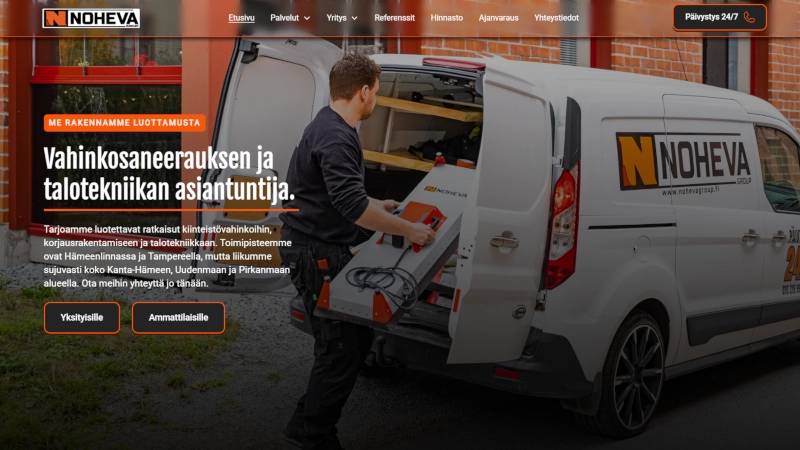 Noheva Group:n nettisivuston ruutukaappaus