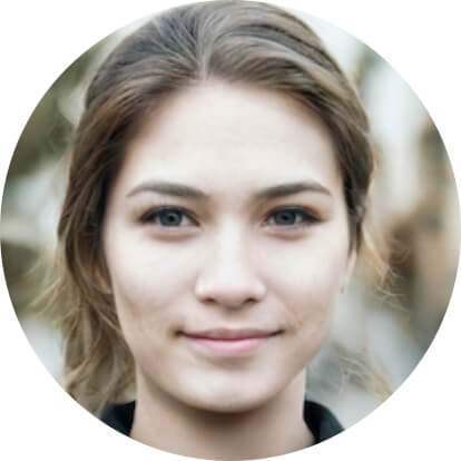 A woman is smiling in a circle picture.