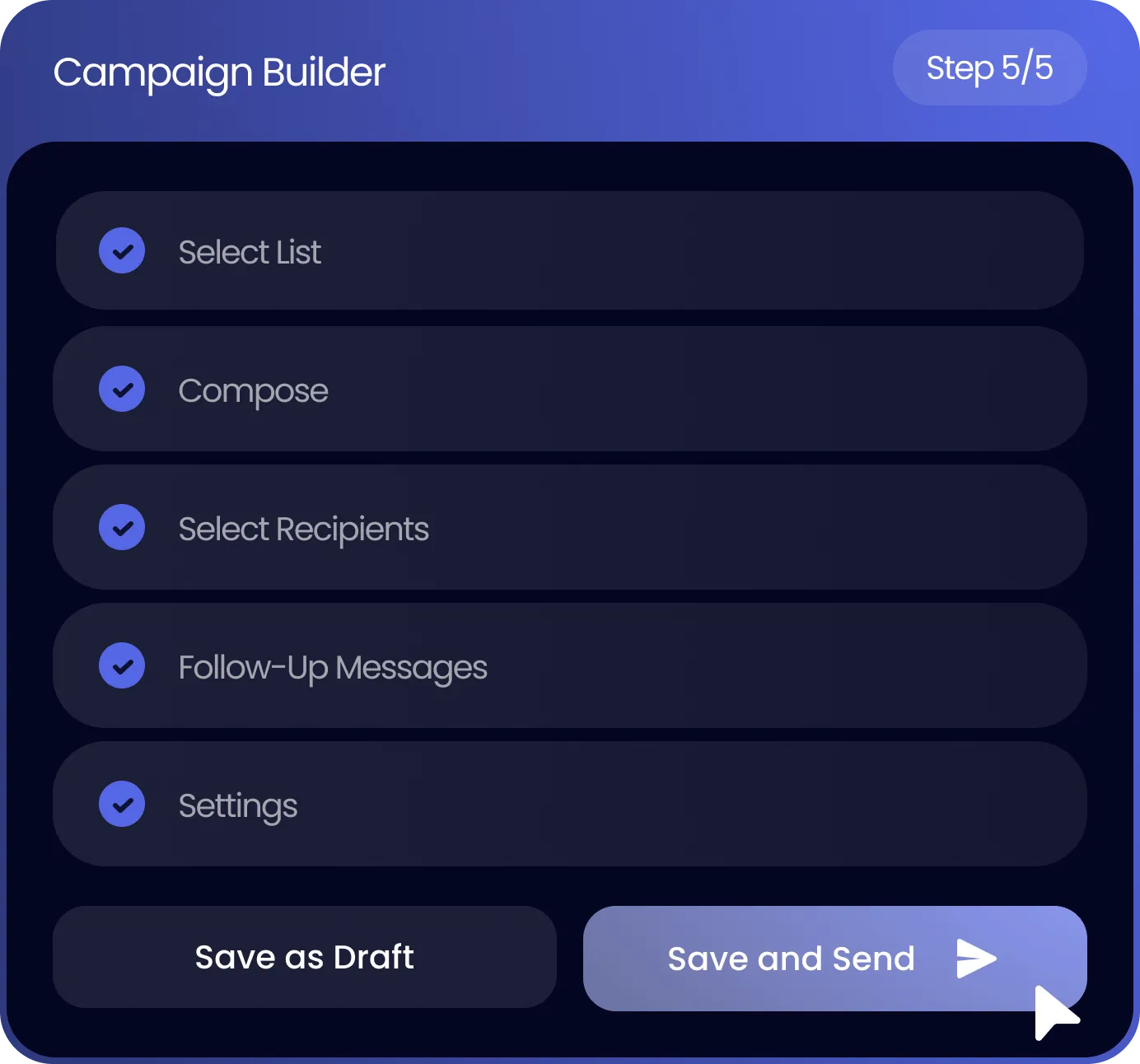 Steps of campaign builder for automated campaigns