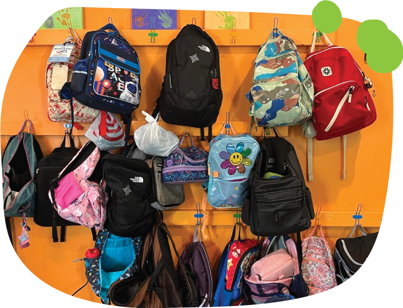 Student backpacks at Pine Cone Prep, our School Readiness Program