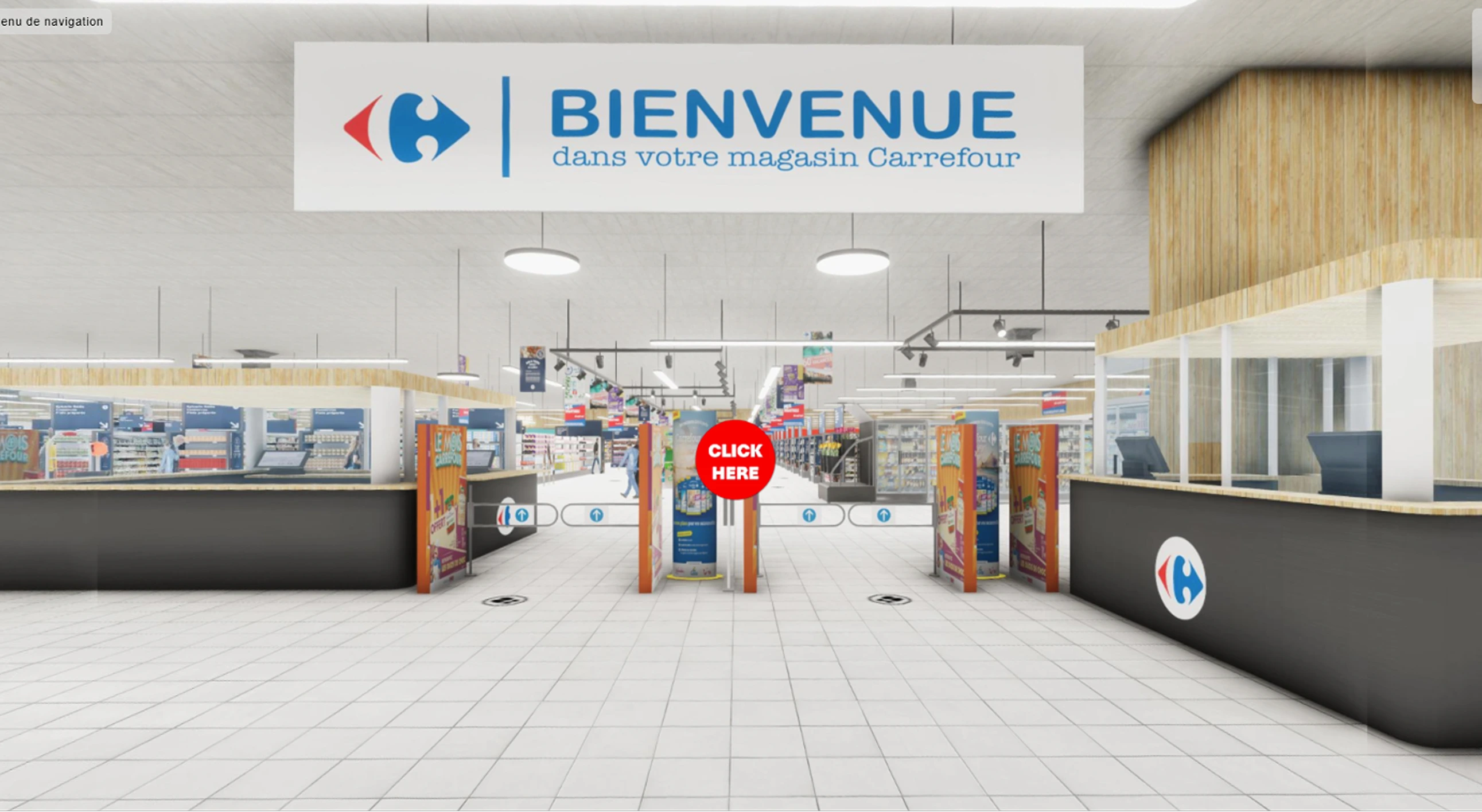 Accueil de magasin Carrefour en VR